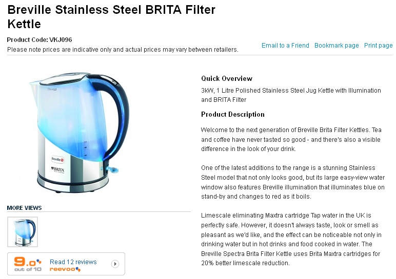 Breville kettle with Reevoo rating Breville VKJ096 Polished Stainless